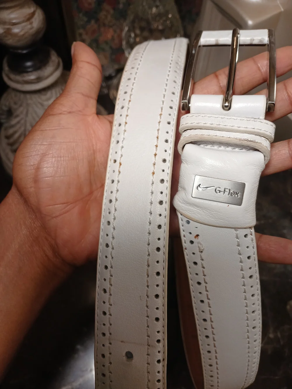 Nike Golf  White Leather Belt with Silver Buckle